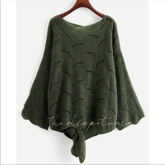 Plus Army green loose knit front knot sweater - Picture 2 of 4